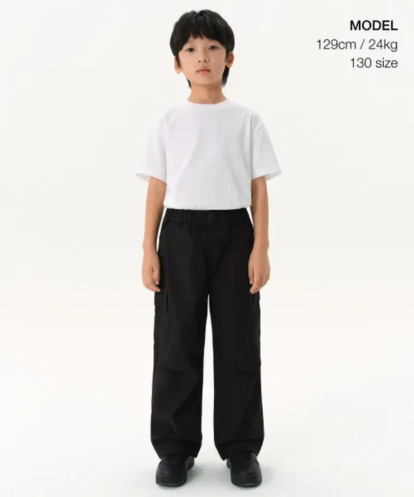 Штаны карго на резинке, парашютные, хлопковые, Musinsa Standard Kids, черный — фото 2