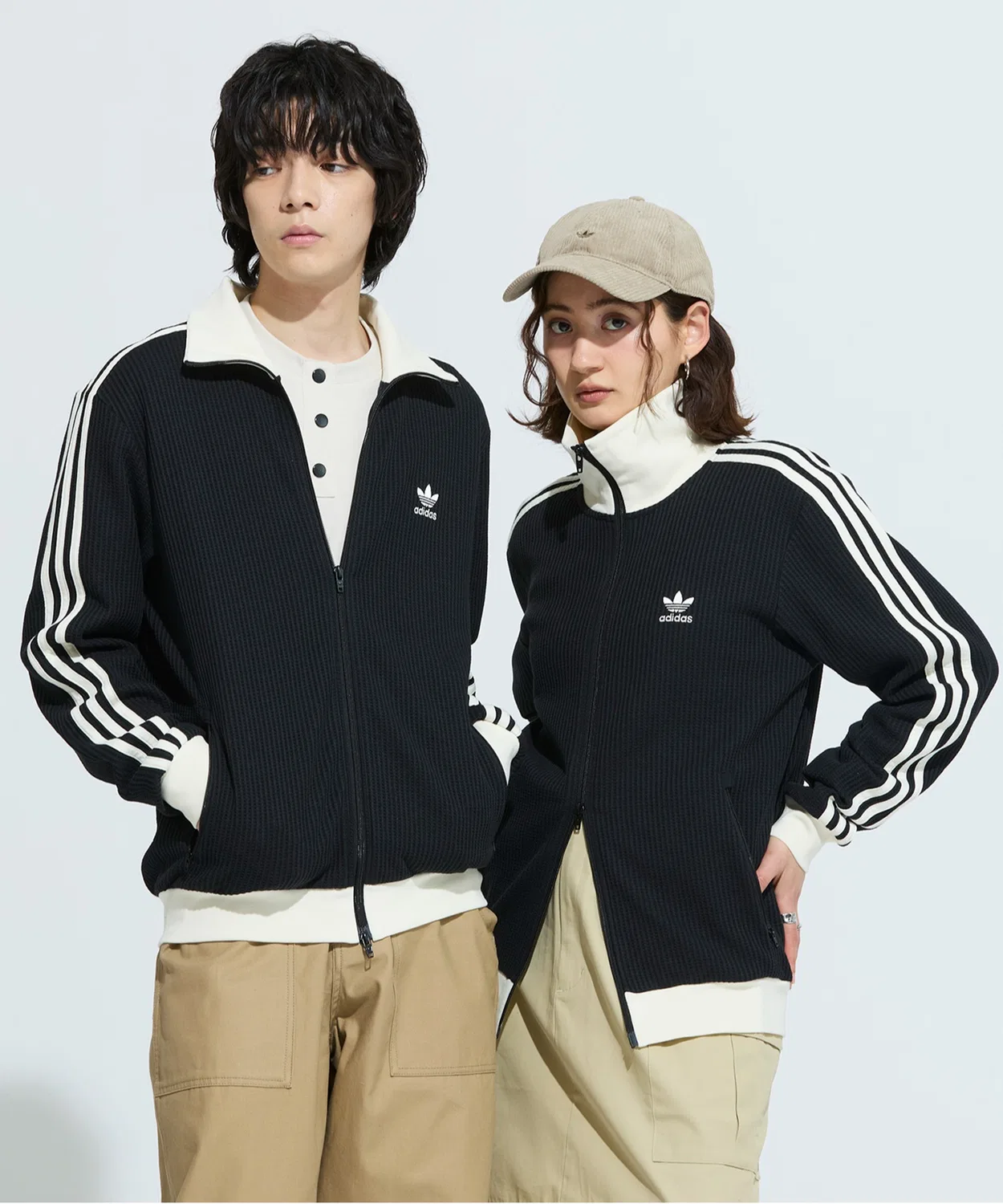 Мужской/Женский трек-топ с вафельной текстурой, Slim Fit, модель Classic Track Top Adidas, Black — фото 3