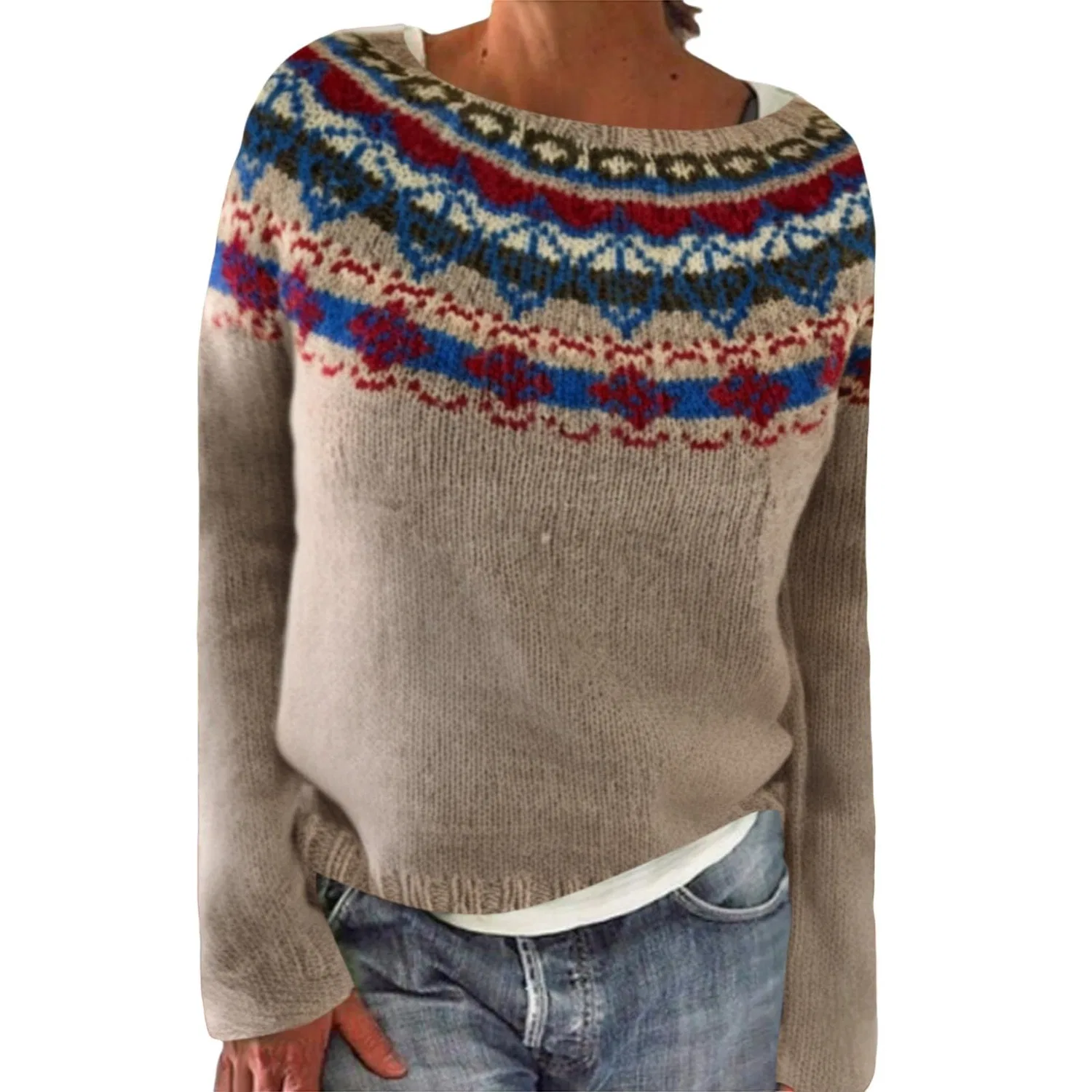 Женский свитер с принтом Fairisle, Dark Khaki