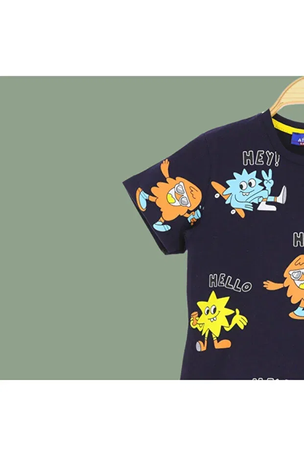 Детская футболка с принтом Hello Hey Cute Colorful Cheerful Printed Tshirt Seasonal Cotton Nr Narrengi, Navy Blue — фото 3