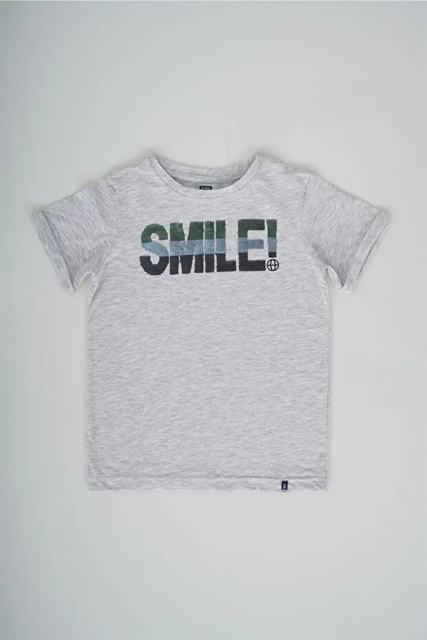Детская футболка с принтом Fun Smile Changing Sequin Minik'O Kids, Gray — фото 2