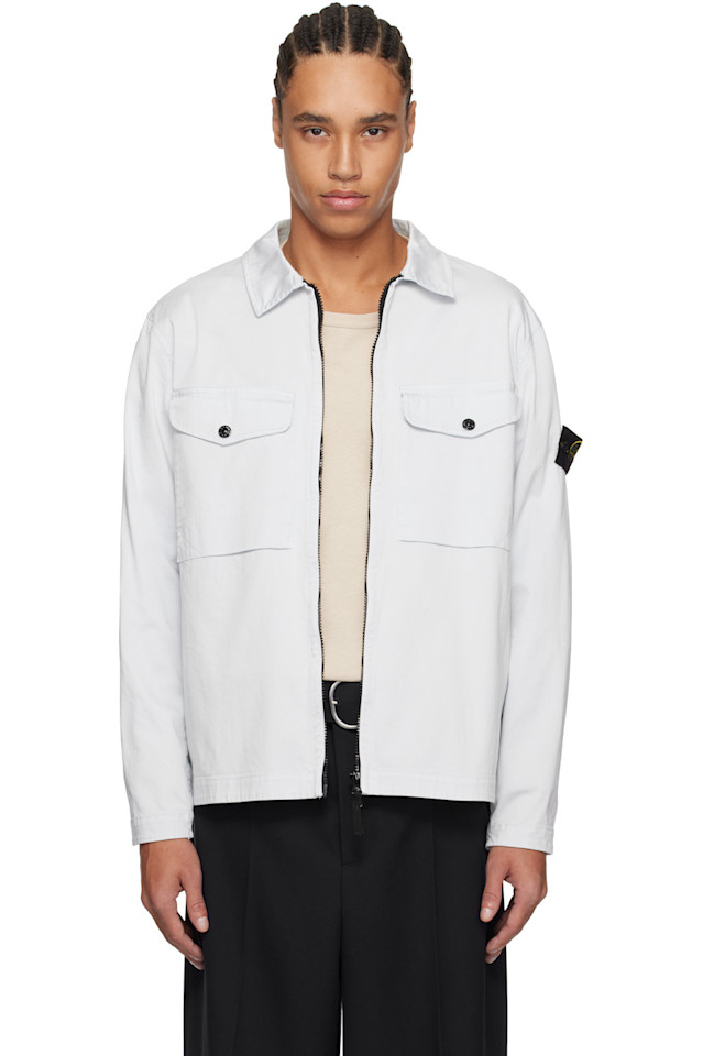 

Органик-стрейч сатиновая хлопковая рубашка-оверсайз Stone Island, синий