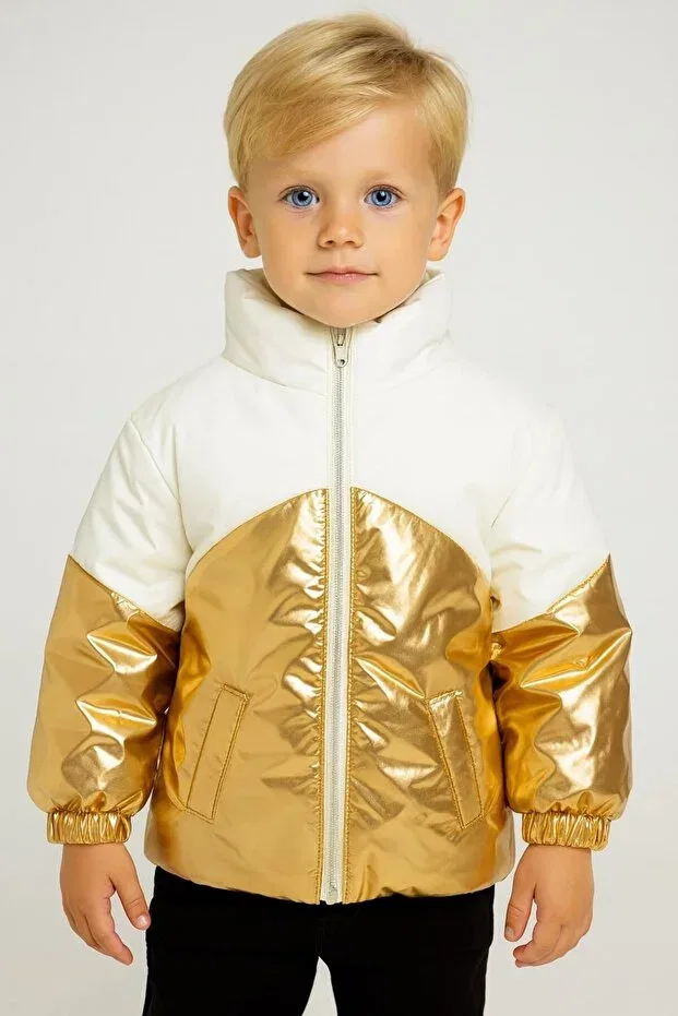 Детское пальто для девочек утепленное Timburly, White - Matte Yellow — фото 4
