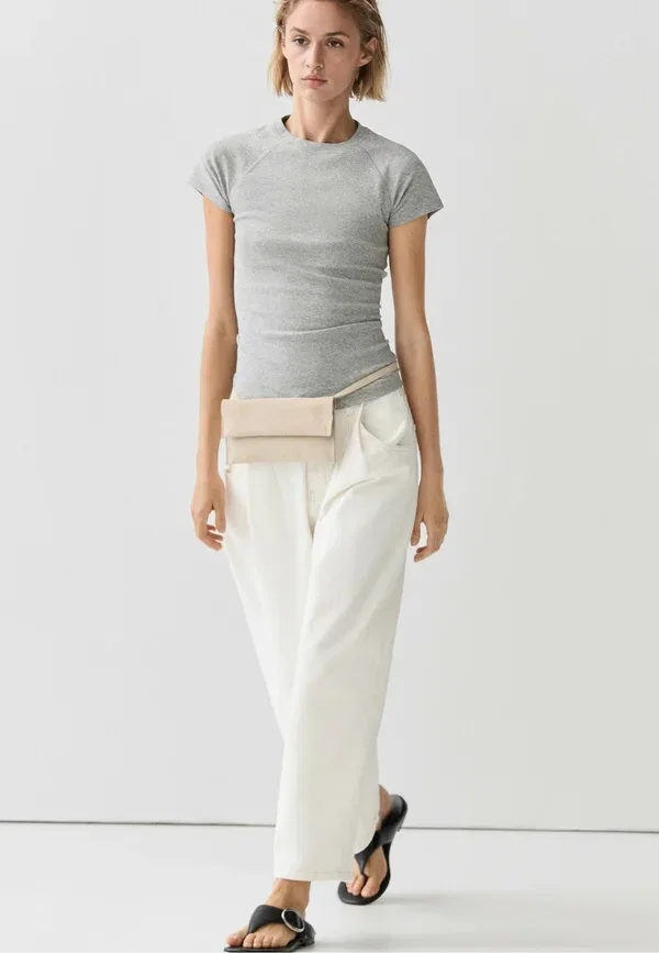 Футболка хлопковая Short sleeve raglan t-shirt, Massimo Dutti, серый — фото 3