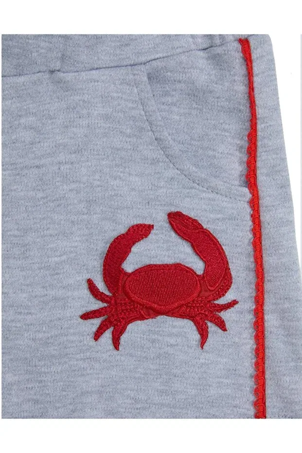 Детские шорты для девочек с принтом Red Crab Embroidered Manimani, Gray — фото 2
