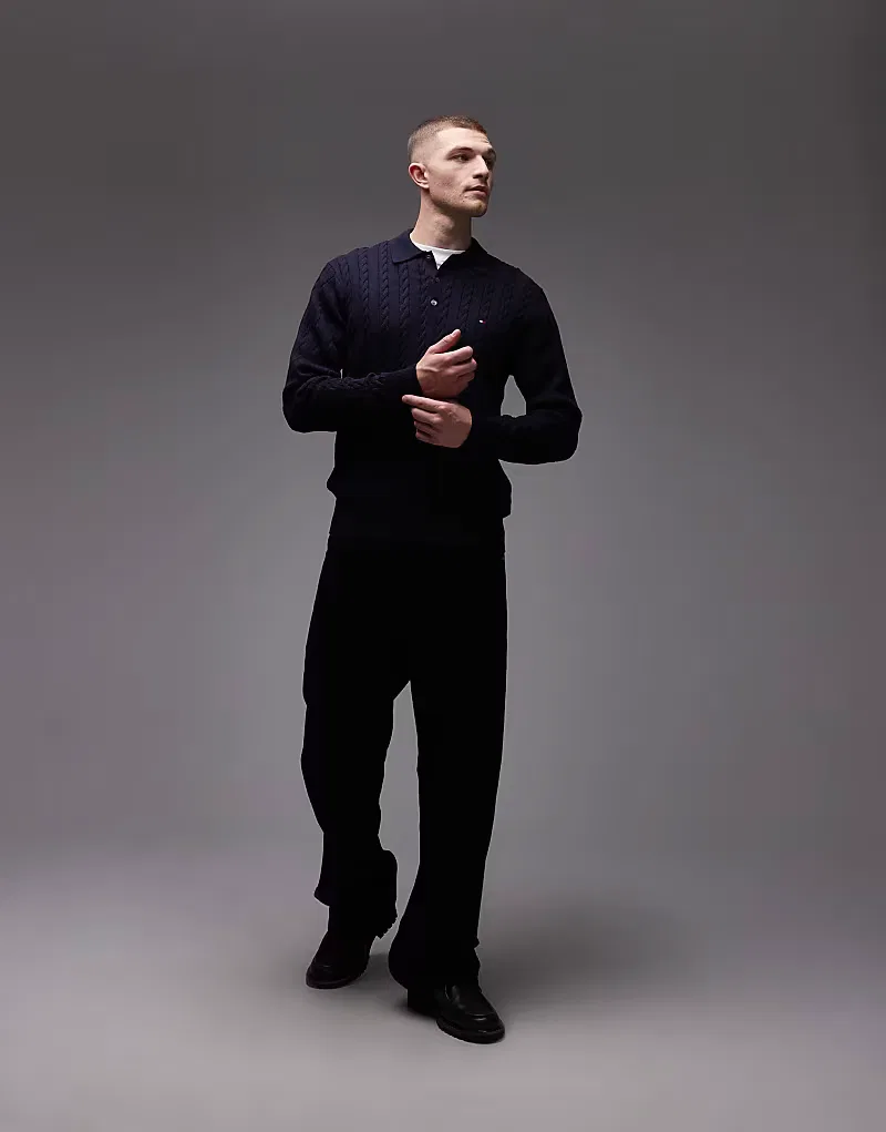 Поло с длинными рукавами и косами от Tommy Hilfiger, темно-синий — фото 2