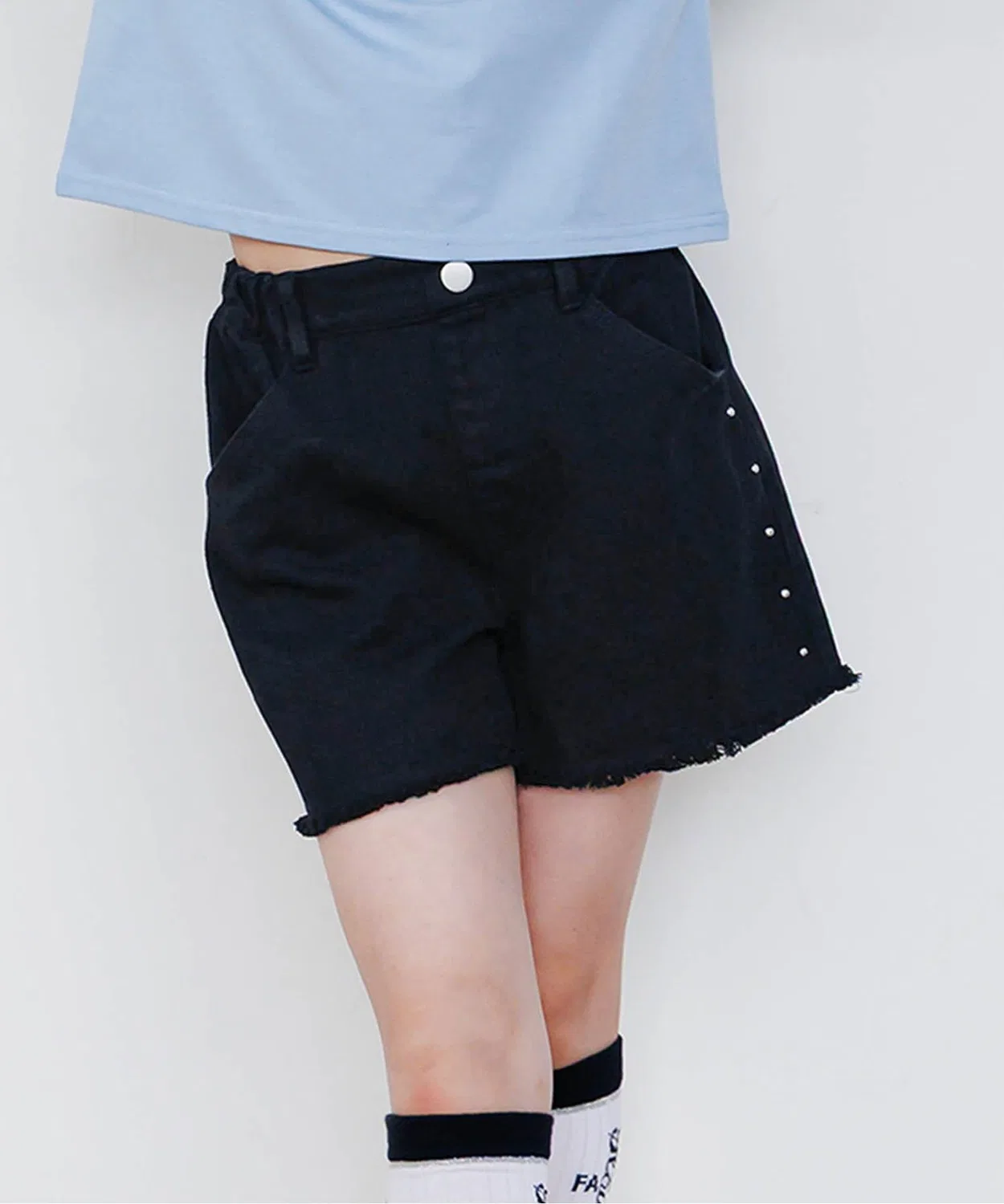 Детские джинсовые шорты с шипами, рваные, модель Studs Denim Shorts, algy, Черный