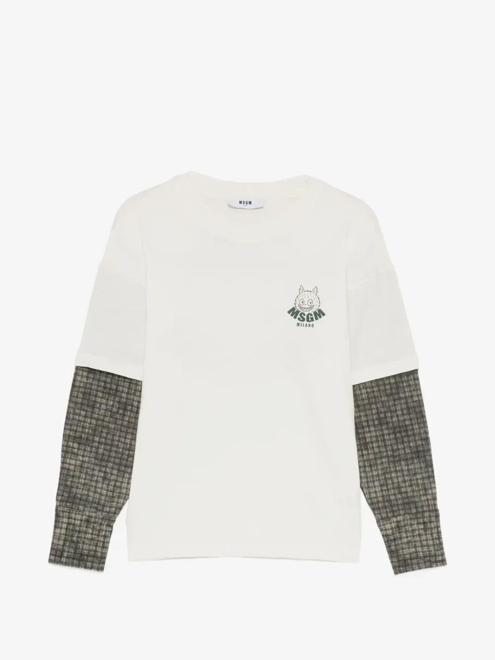 Футболка с клетчатыми рукавами MSGM Kids, бежевый