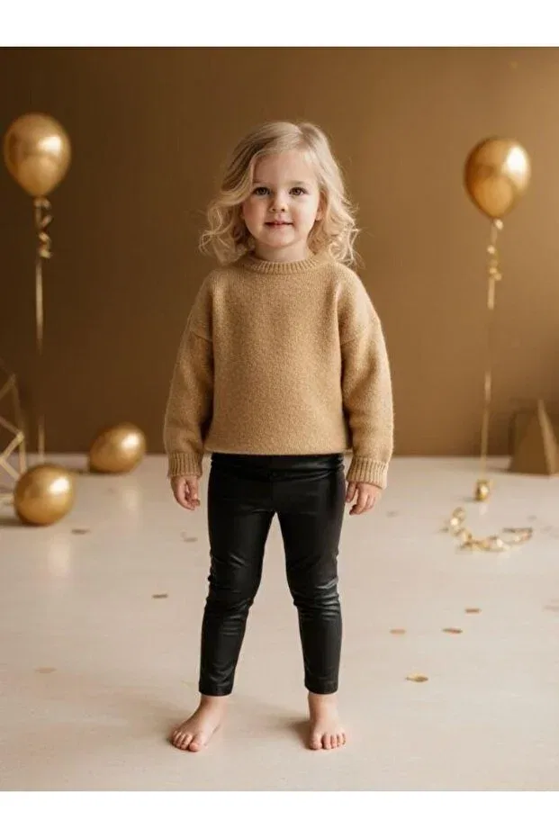 Детские леггинсы для девочек из кожзама Zekids, Black — фото 3