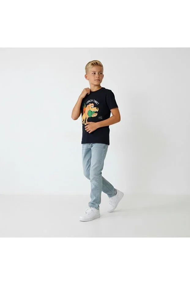 Детская футболка для мальчиков с принтом Cotton Vegan Lion Lunch Edoy, Navy Blue — фото 4