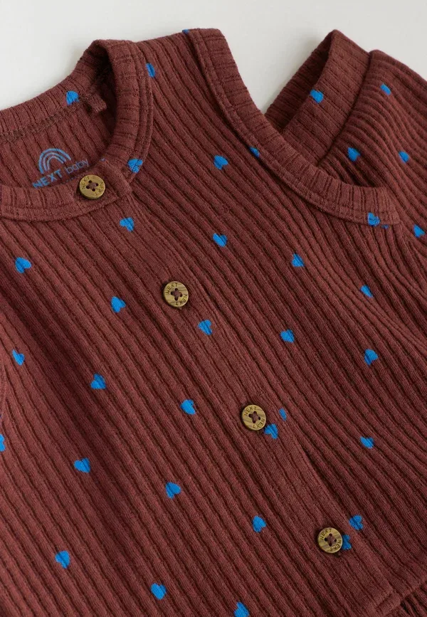 Пижамный комплект из топа и брюк с принтом Regular fit - rib baby top and wide leg trousers set 2 piece - pyjama top Next, chocolate brown and blue spot, синий/коричневый/шоколадный — фото 4