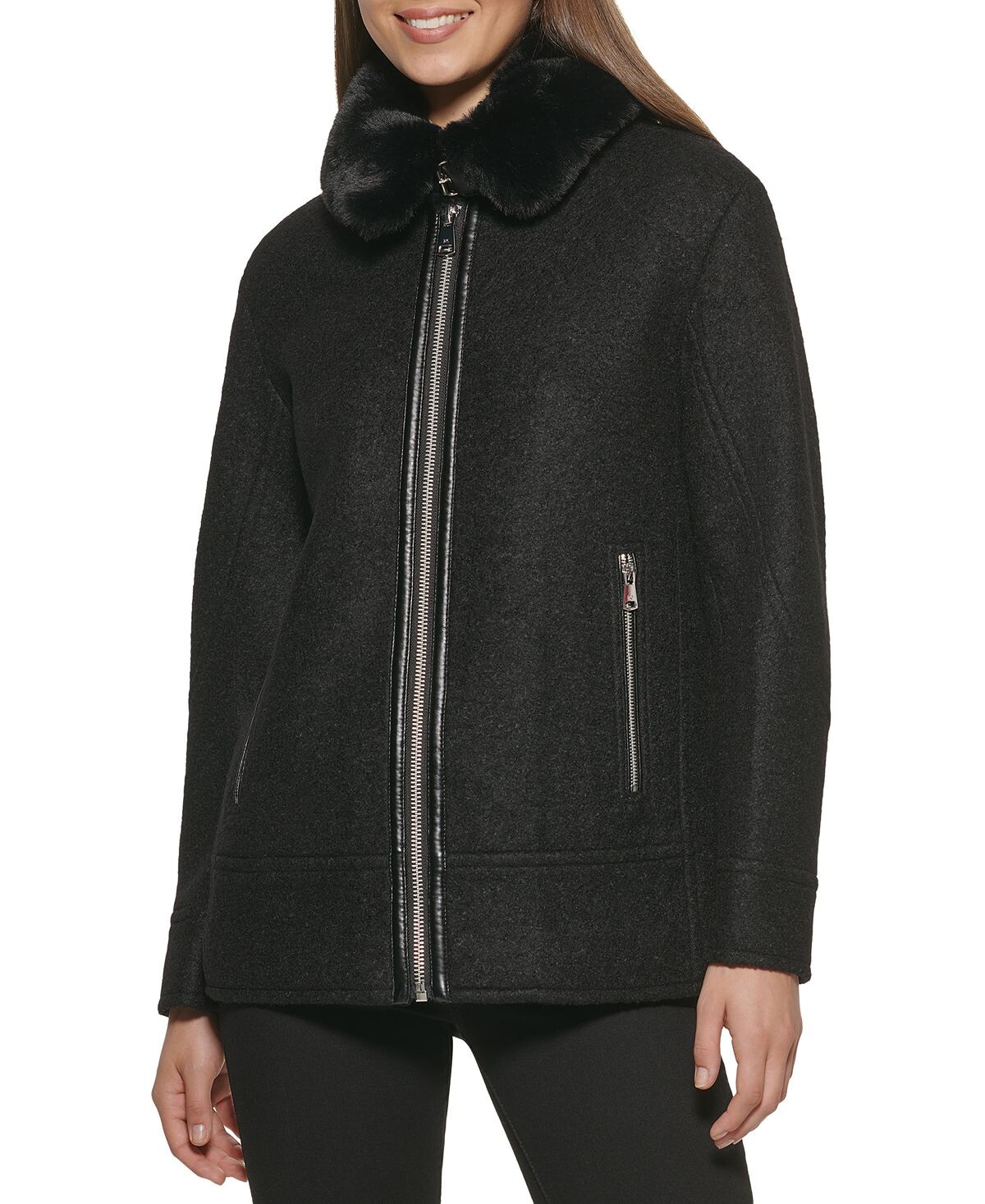 

Женское байкерское пальто с воротником из искусственного меха Kenneth Cole, черный