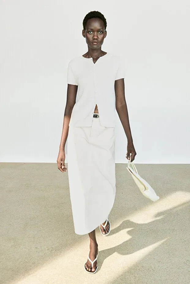 Женский кардиган из хлопка и шелка Massimo Dutti, White
