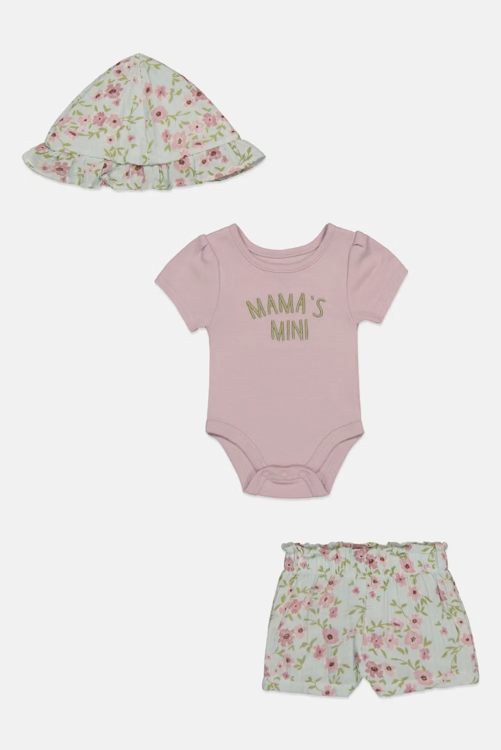 Комплект боди и шорт с вышивкой и шапочкой Baby Essentials, разноцветный — фото 2