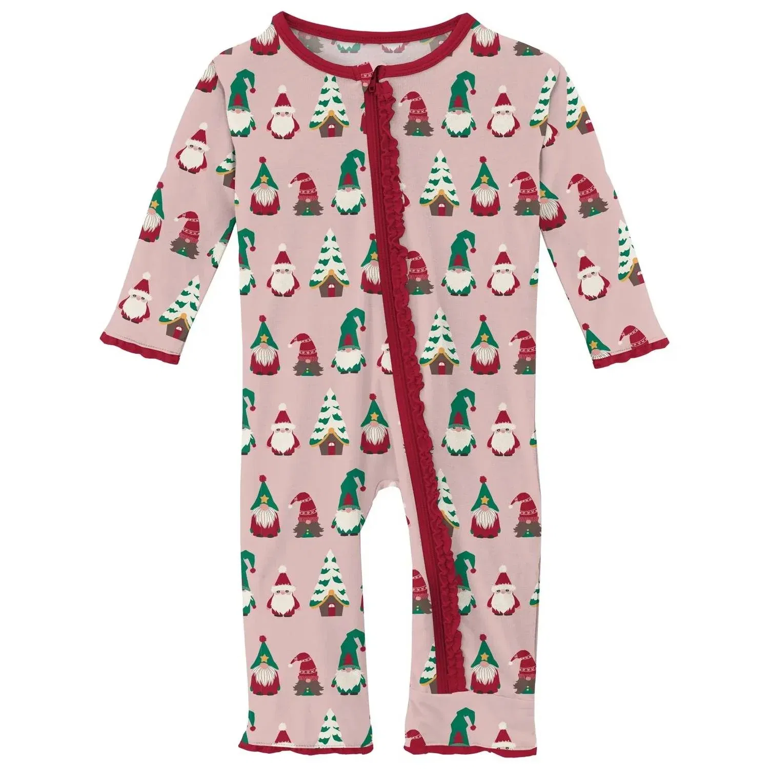 Детский боди-комбинезон на молнии с оборками и принтом гномов Kids Ruffle Gnomes KICKEE, Rose