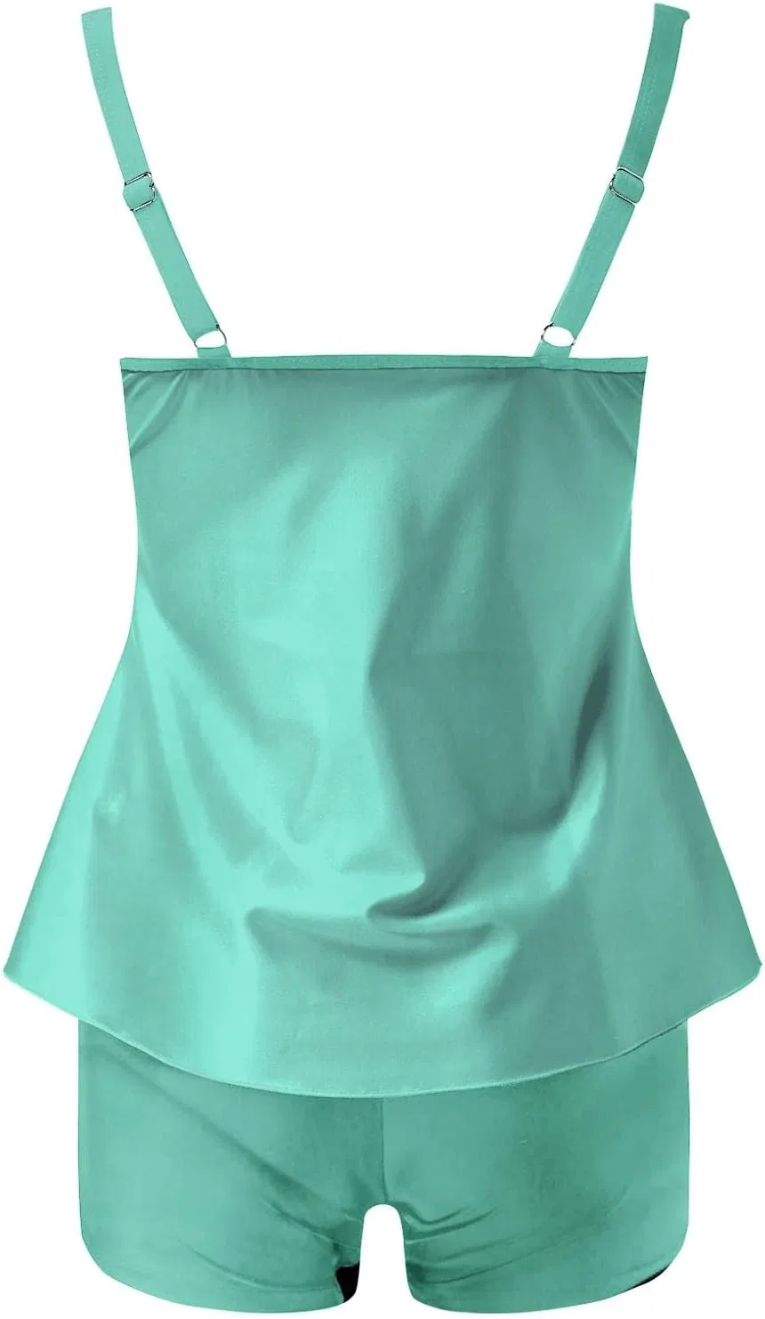 Женский танкини с принтом, двухкомплектный, Generic, D-mint Green — фото 4