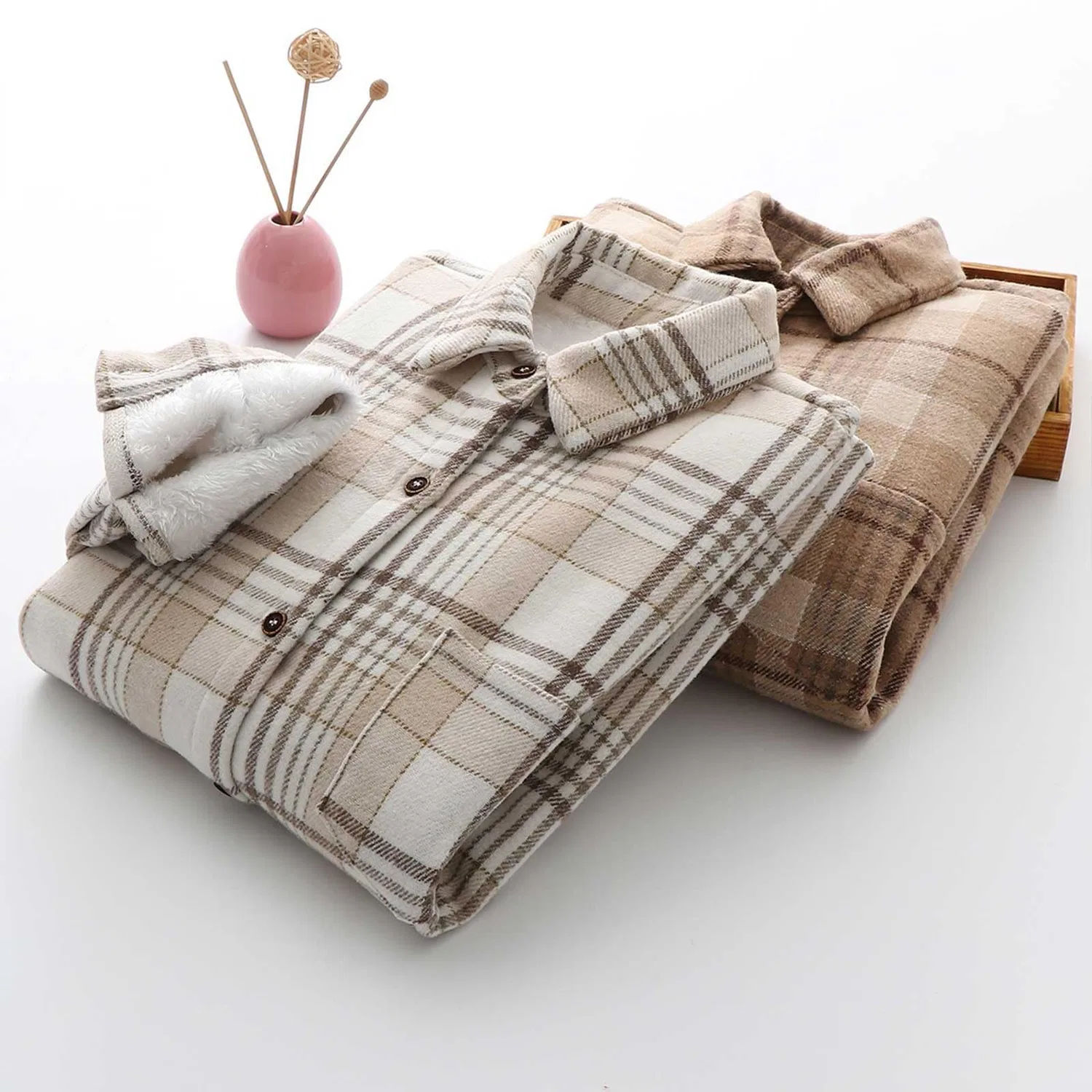 Женское пальто с принтом Autunno/Inverno Caldo Plaid Camicia con Sciolto Monopetto Cappotto Donna Giacche di Formato Alto, Cachi — фото 3