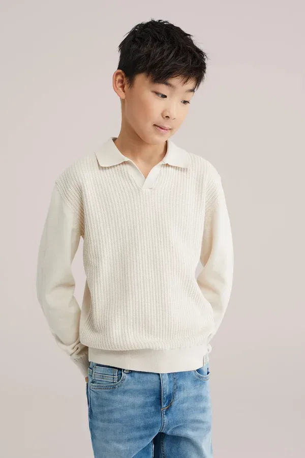 Блуза с длинным рукавом из хлопка Long sleeved top We Fashion, beige, бежевый — фото 2