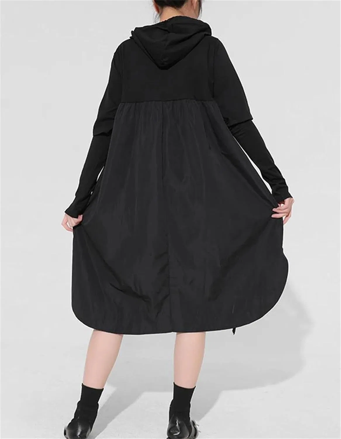 Женское платье свободного кроя с капюшоном Casual, Black — фото 3