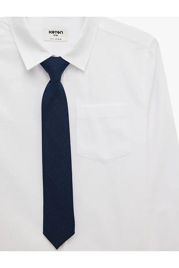 Детская рубашка с длинным рукавом Single Pocket Long Sleeve Shirt With Collar Tie Poplin Shirt Koton, White — фото 3