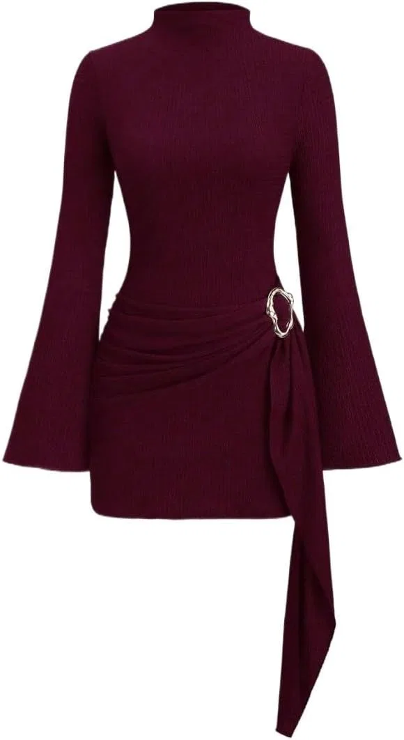 Женское облегающее мини-платье с драпировкой Casual Cocktail, Burgundy