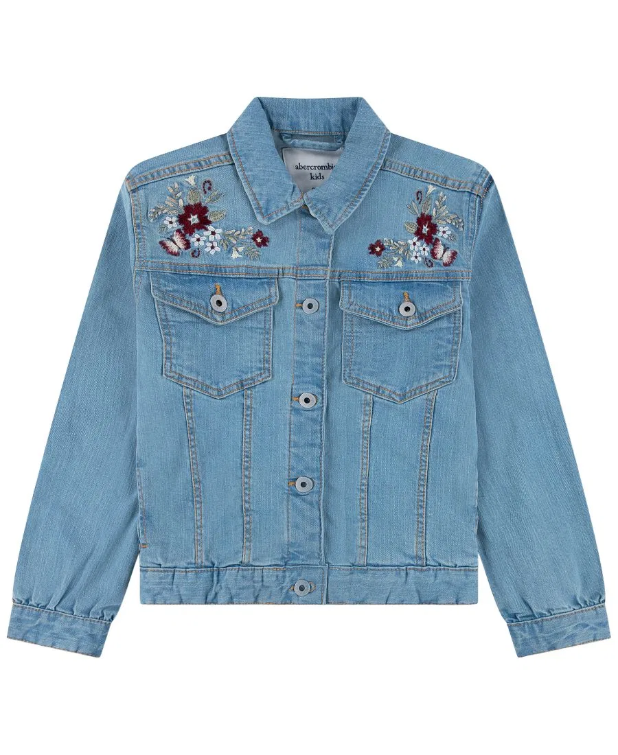 Детская джинсовая куртка с вышивкой abercrombie kids, Light Pastel Blue