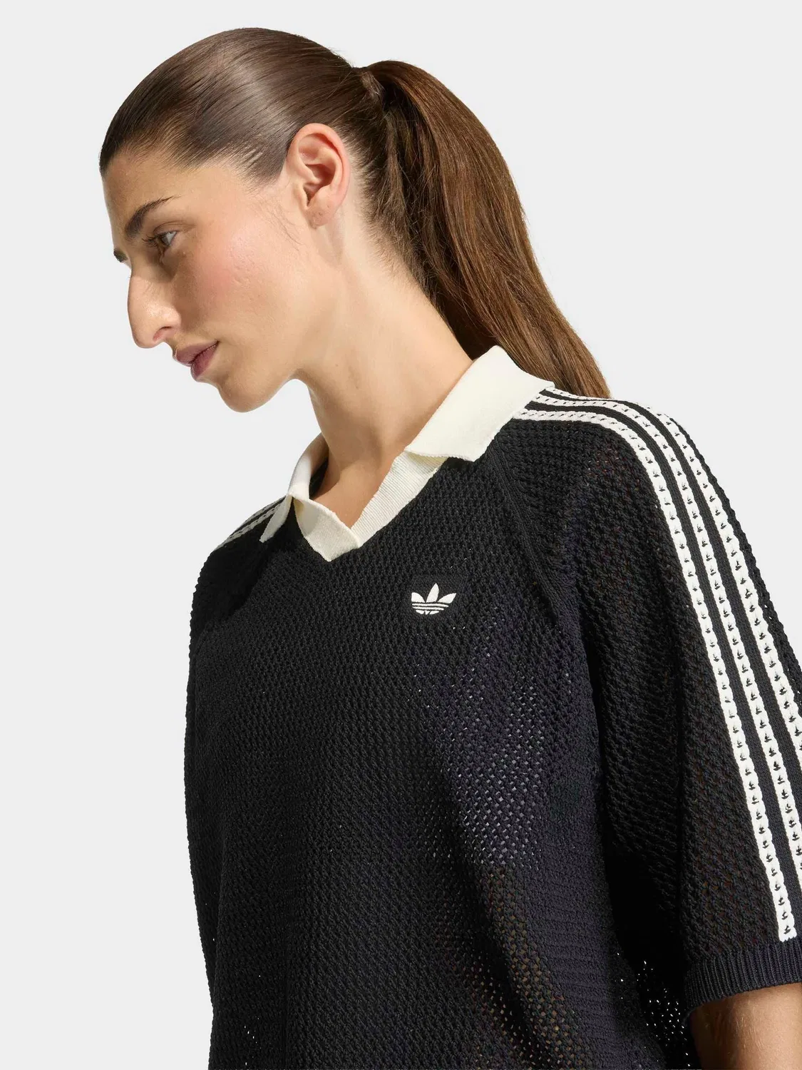 Футболка-поло вязаная крючком, черная adidas originals — фото 4