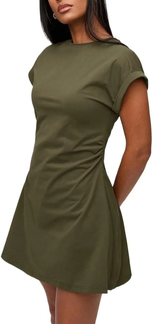 Женское мини-платье A-силуэта с летучей мышью Beach Dress, Army Green