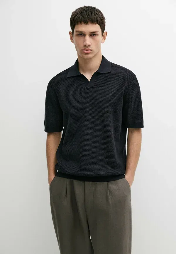Футболка поло из хлопка Polo shirt Massimo Dutti, крапчатый темно-синий