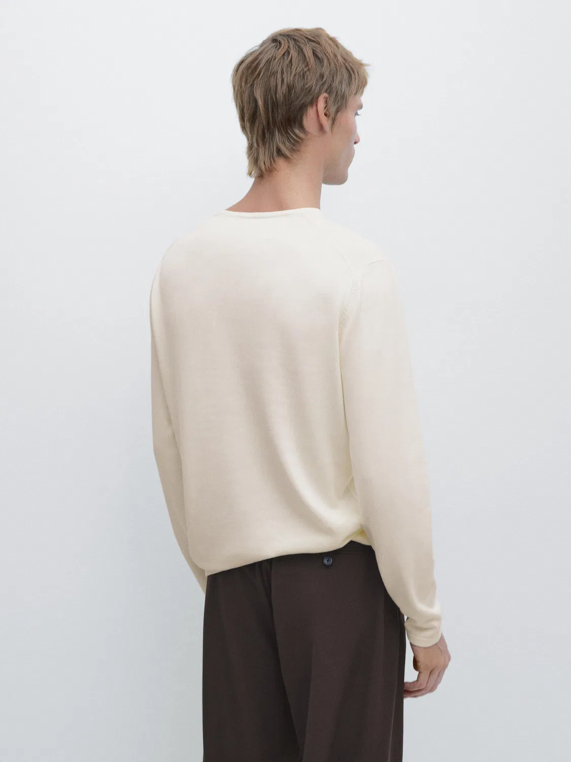 Вязаный свитер с круглым вырезом из 100% хлопка Massimo Dutti, Off-White — фото 3