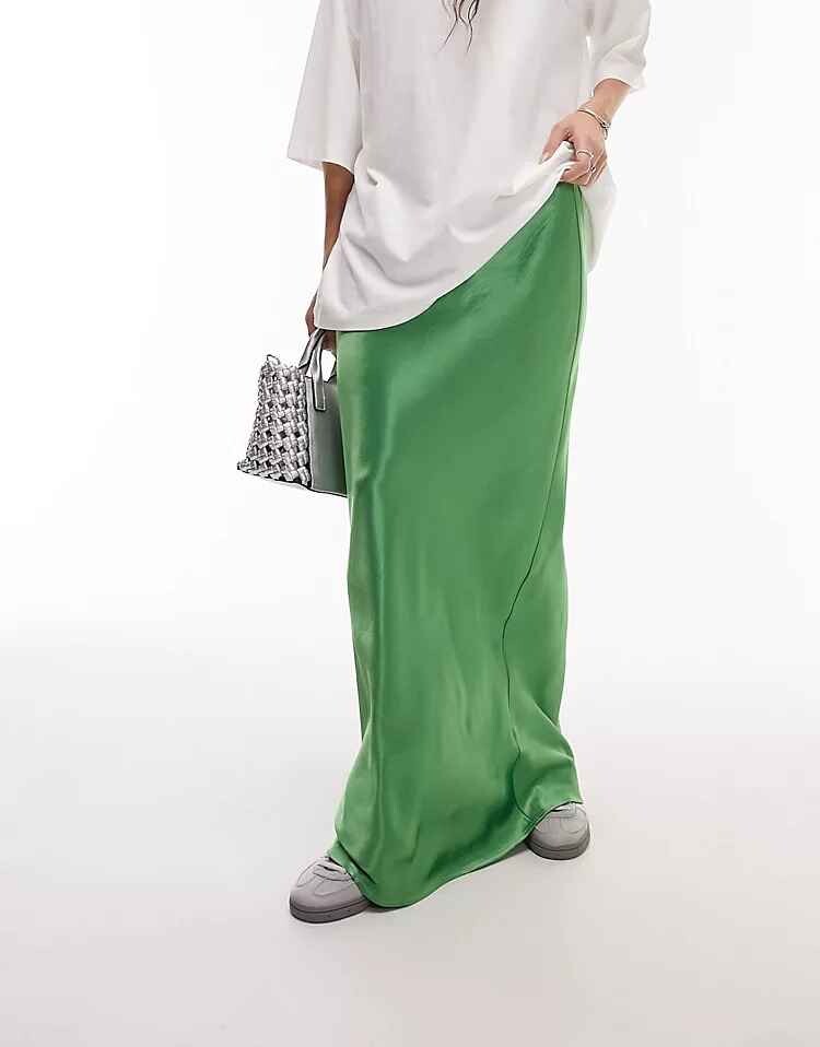 

Юбка Topshop Satin Bias Maxi, зеленый