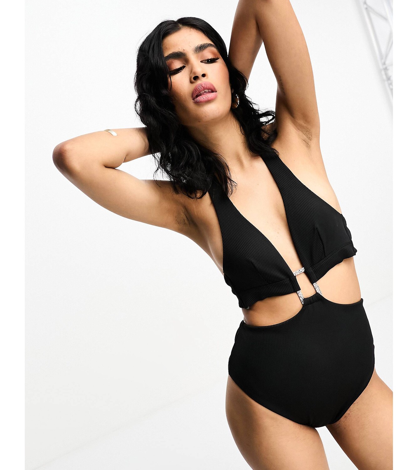 

Черный купальник с вырезами в рубчик Hunkemoller nero