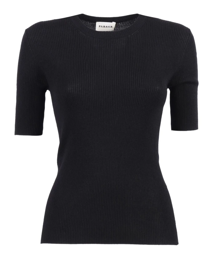

Черный ребристый шерстяной свитер с короткими рукавами P.A.R.O.S.H., черный