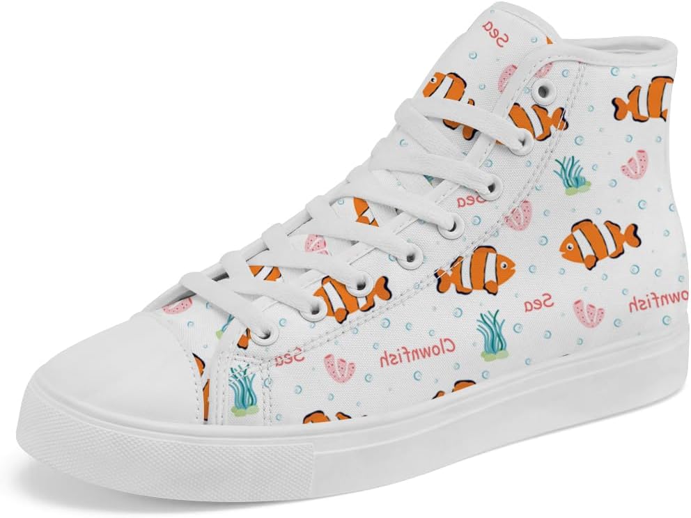 

Кеды на высокой подошве Chebing с рисунком клоунской рыбки, с шнуровкой, повседневная обувь для мужчин и женщин, белый/оранжевый