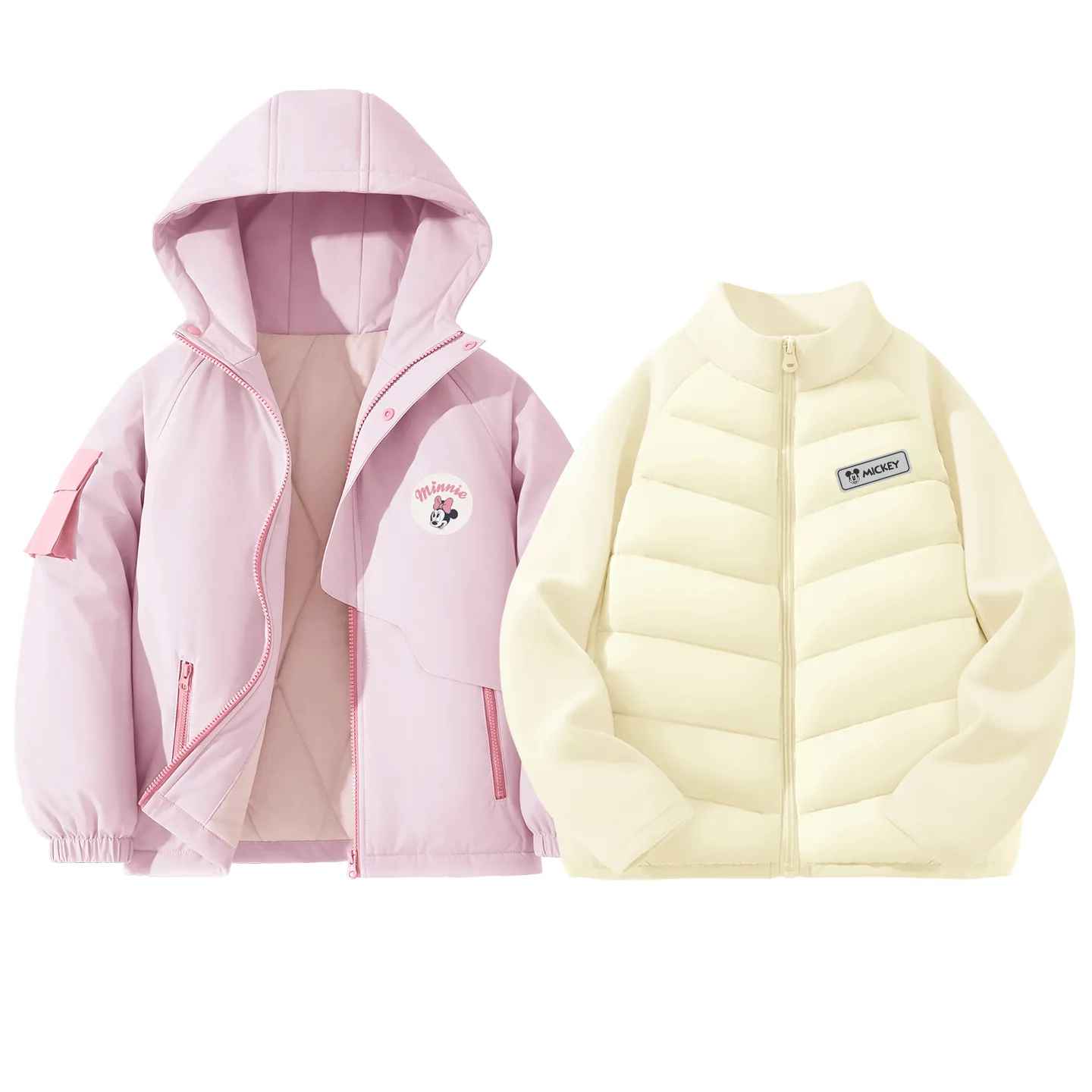Детская утепленная куртка с капюшоном Disney, [Thickened Thermal]Dini Round Hook-and-Loop K Rose Pink+DiH Square Hook-and-Loop K Ecru