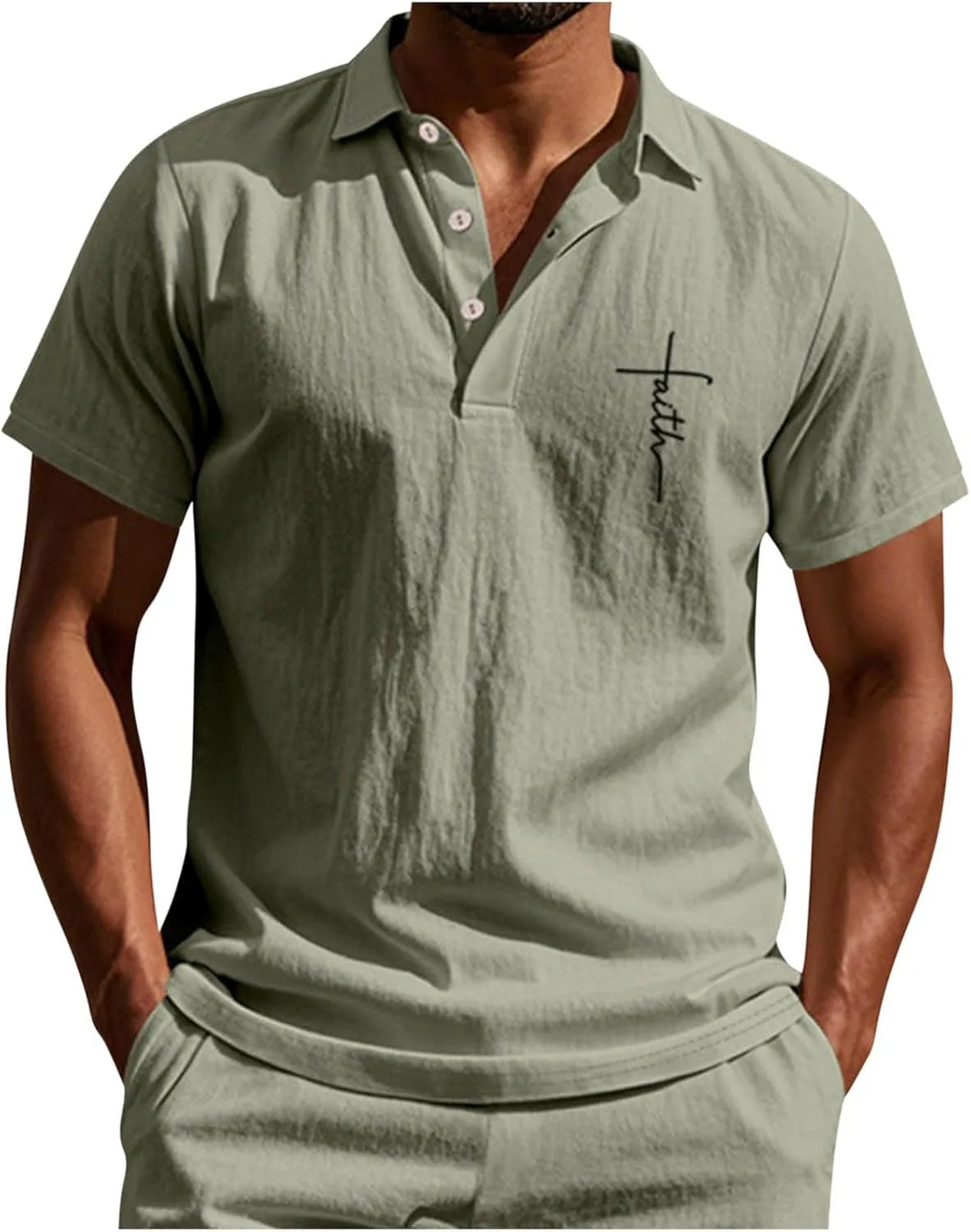 

Футболка Christian для мужчин Linen Casual Henley с коротким рукавом