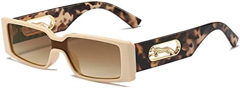 

Солнцезащитные очки прямоугольной формы для женщин, градиентные, с защитой от УФ-излучения UV400, винтажный металлический дизайн с изображением гепарда MTZJH, Beige Leopard Tea