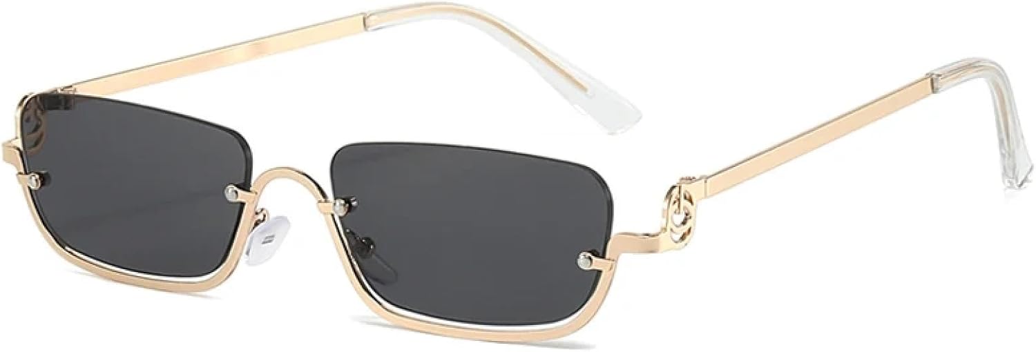 

Солнцезащитные очки в полуободковой оправе для женщин, роскошные, маленькие, металлические, ретро, ​​прямоугольные, черные, модные очки для женщин, защита от УФ-излучения UV400 generic, Gold Gray