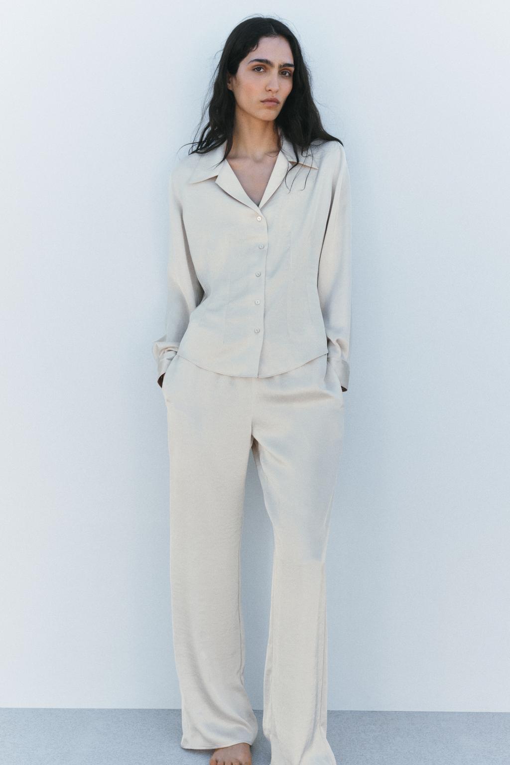 

Атласные пижамные брюки ZARA, устрично-белый