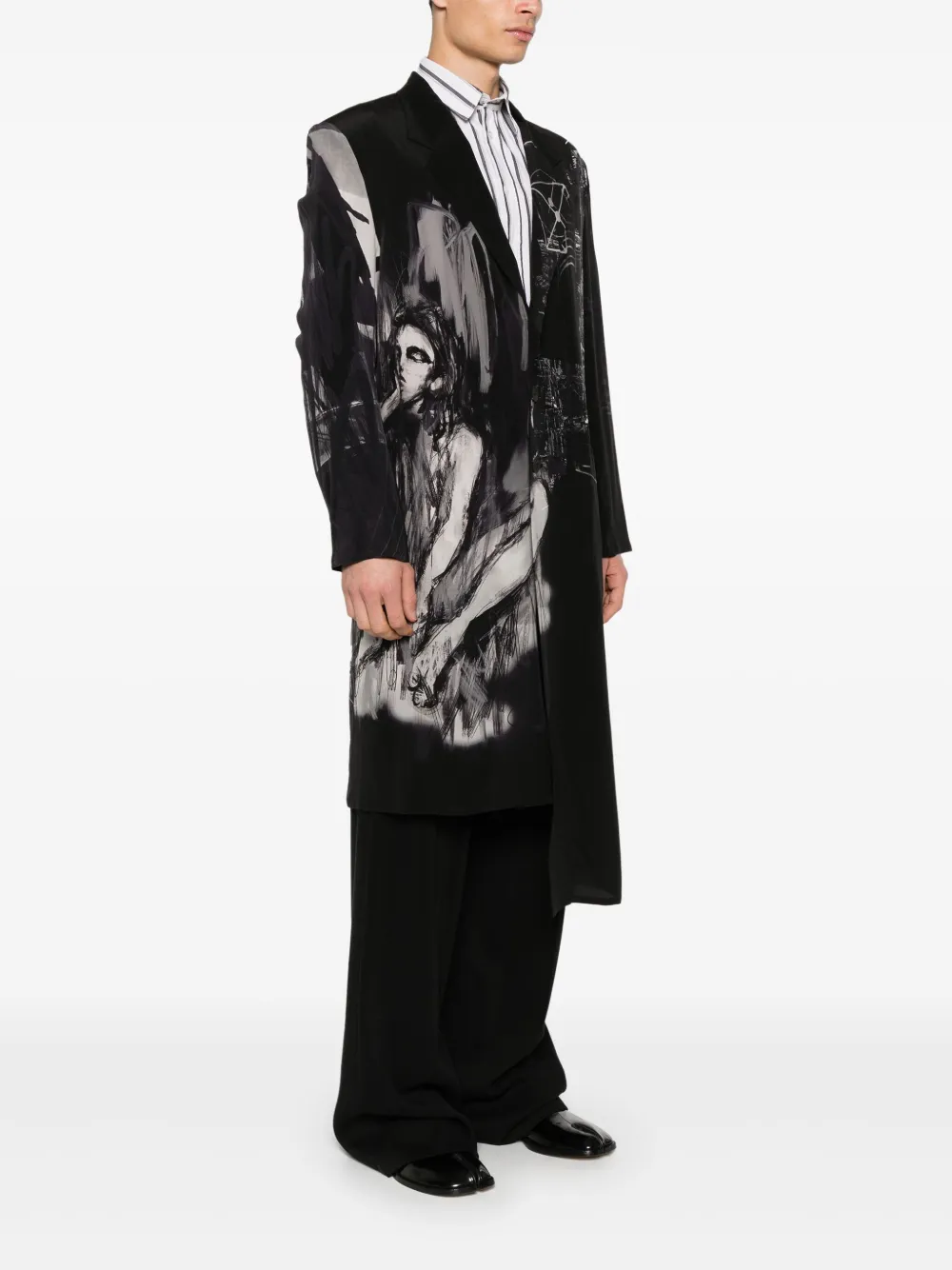 Пальто с принтом Yohji Yamamoto, черный — фото 3