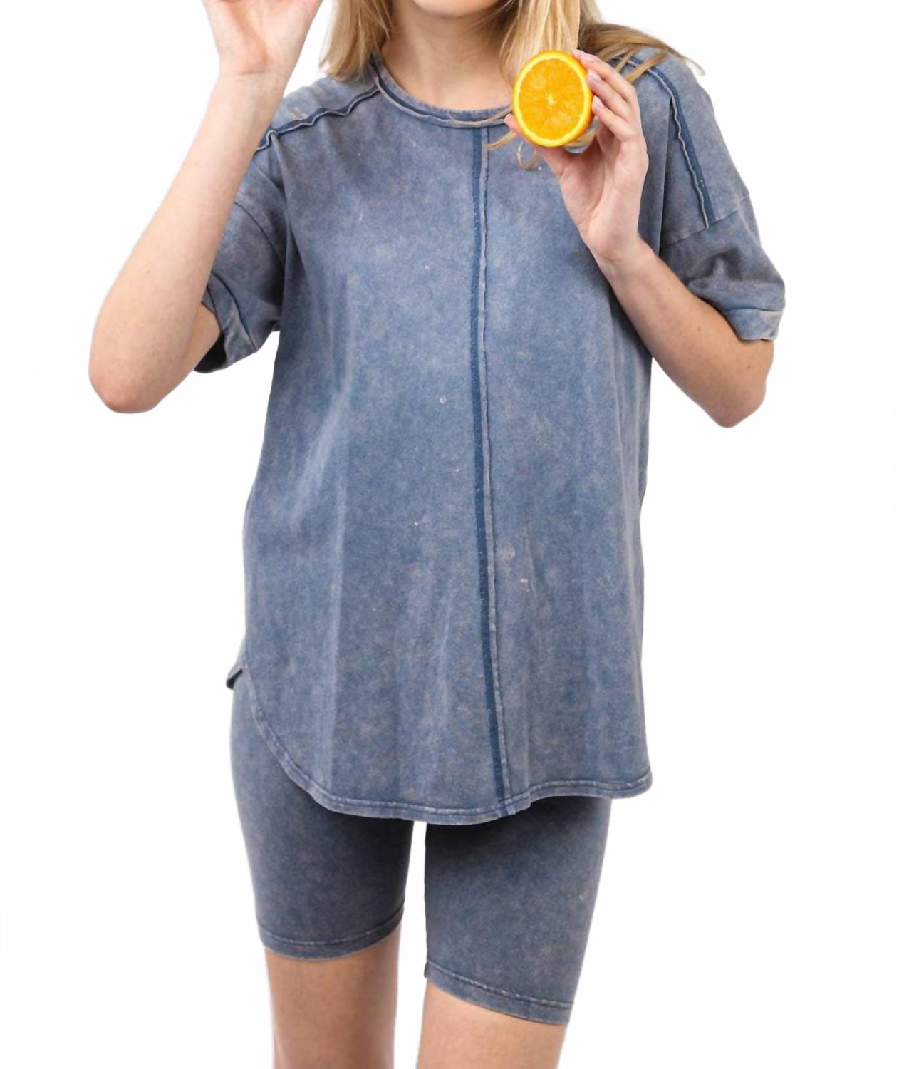 

Выстиранный эластичный трикотажный топ и шорты для активного отдыха в дениме VERY J, Denim