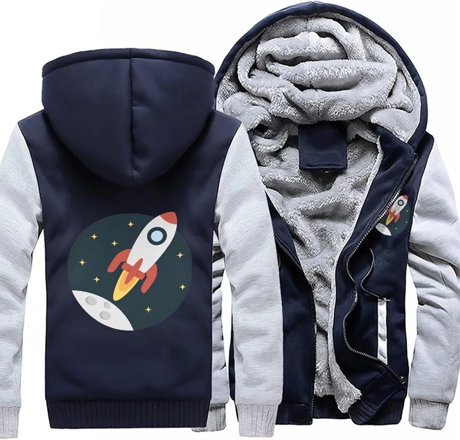 Толстовка на молнии с капюшоном, флисовая, Space Rocket, Light Gray-style — фото 3