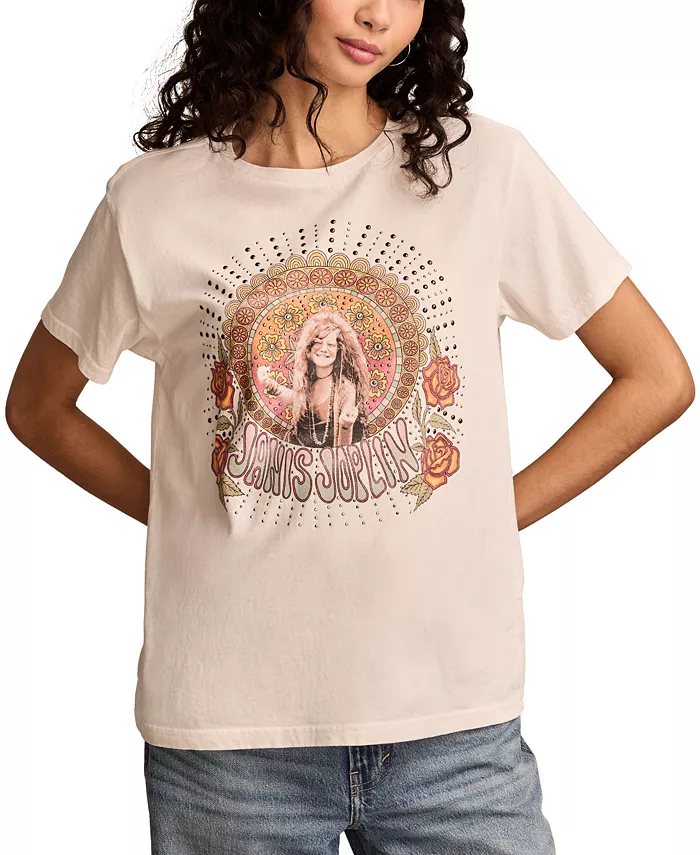 

Женская хлопковая футболка оверсайз Janis Joplin Lucky Brand, белый