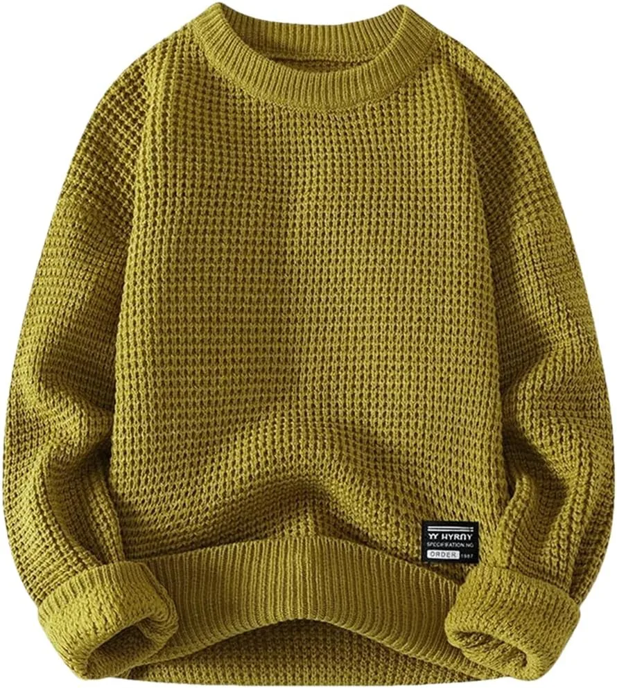 

Мужской свитер с круглым вырезом, однотонный, фактурный, теплый, Slim Fit Fnfmrfmr