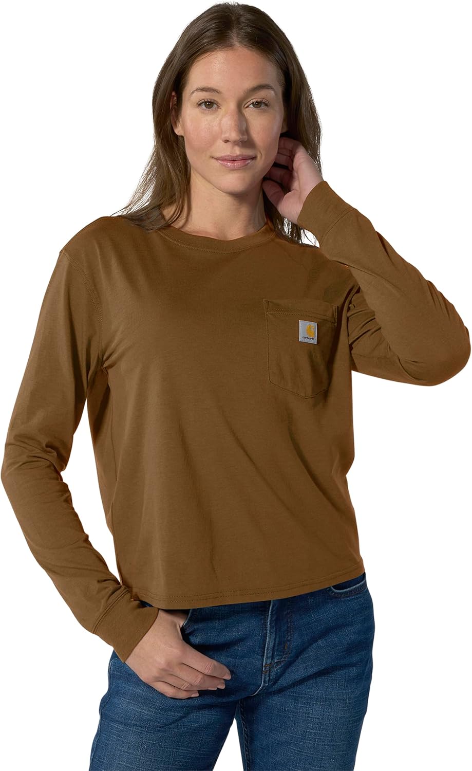 

Carhartt женская футболка с длинным рукавом и карманом, свободного кроя, из серии Tencel Fiber, Carhartt Brown, Коричневый, Carhartt женская футболка с длинным рукавом и карманом, свободного кроя, из серии Tencel Fiber, Carhartt Brown