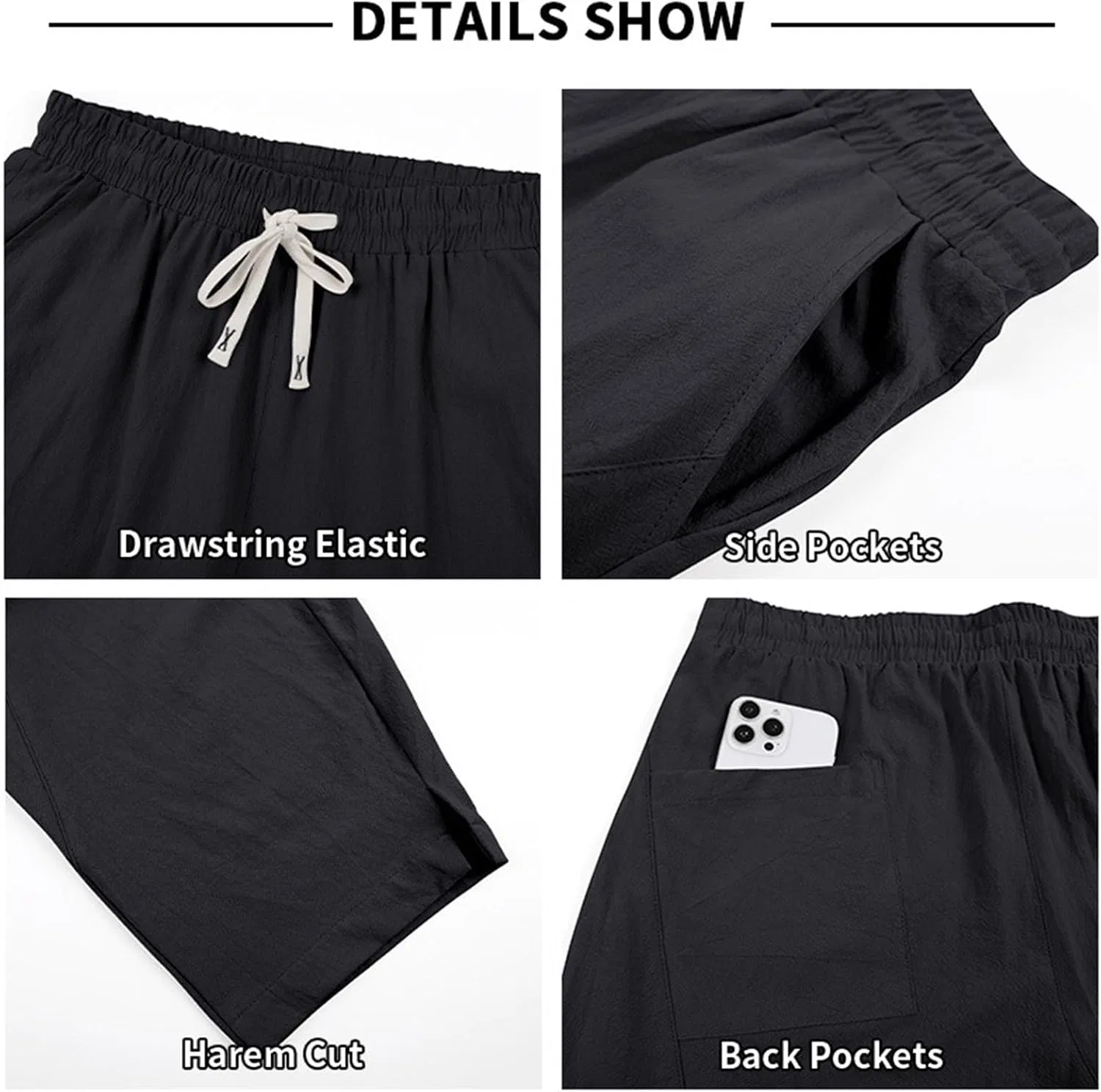 Мужские льняные брюки свободного кроя, Linen Barrel Pants, чёрный — фото 4