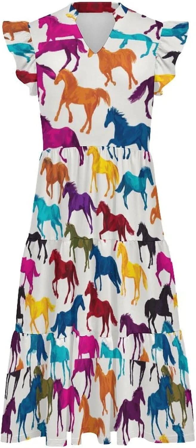 Женское свободное макси-платье с рюшами V-neck Dress, Style-5 — фото 4