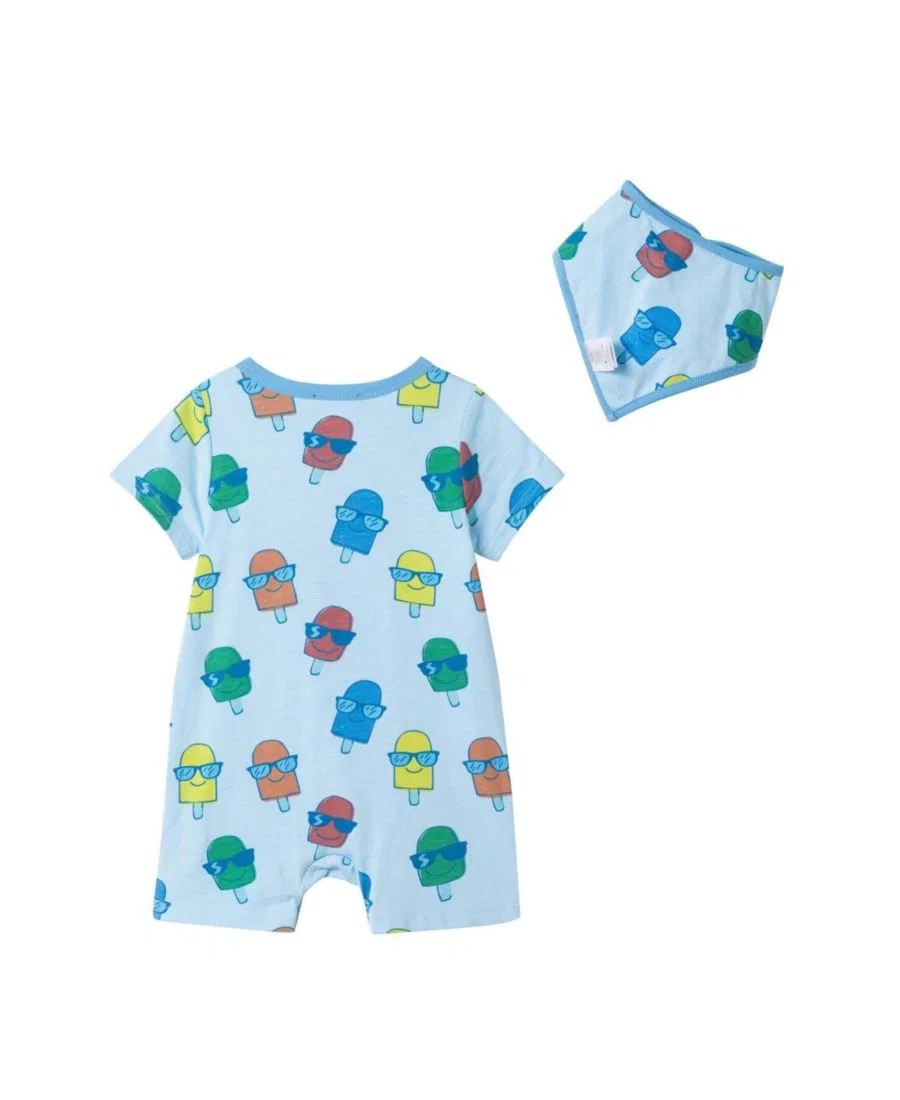 Комплект боди-комбинезон и слюнявчик Ice-Pops Henley Romper and Bib Set Andy & Evan, Blue — фото 2
