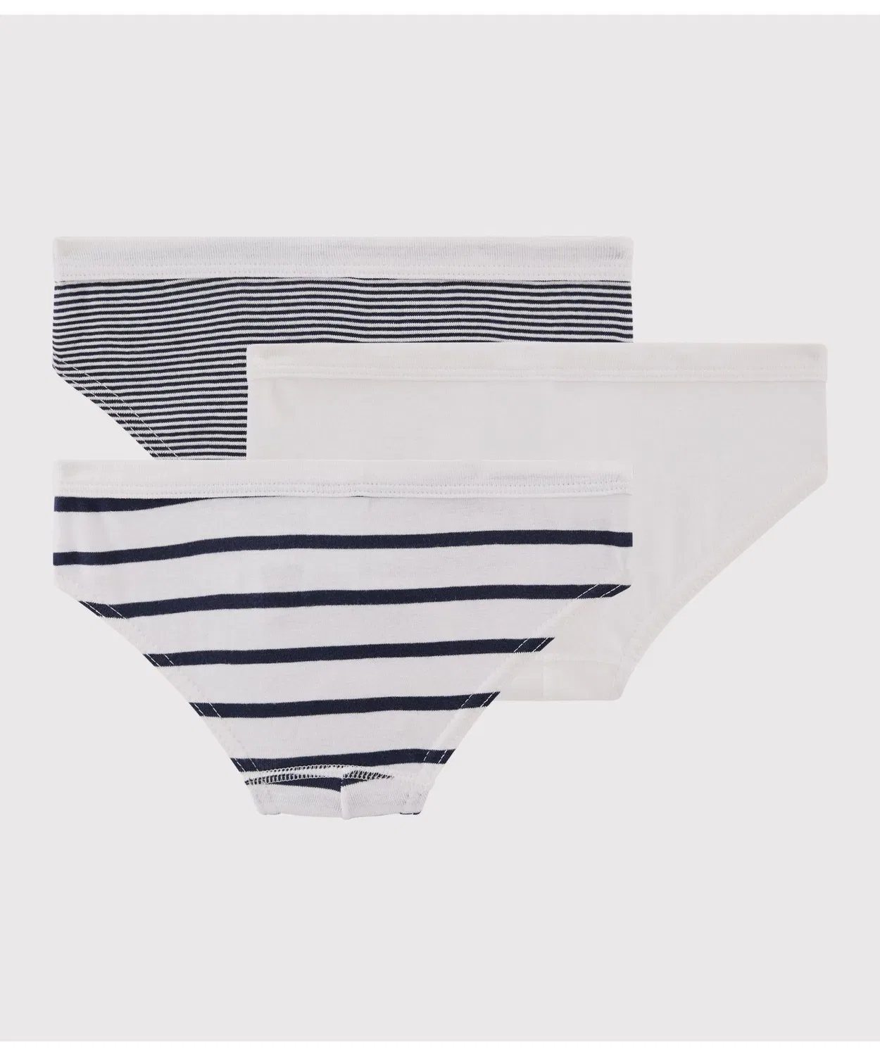 Детские трусы-слипы с полоской и белые, комплект из 3 штук, Petit Bateau, Белый — фото 2