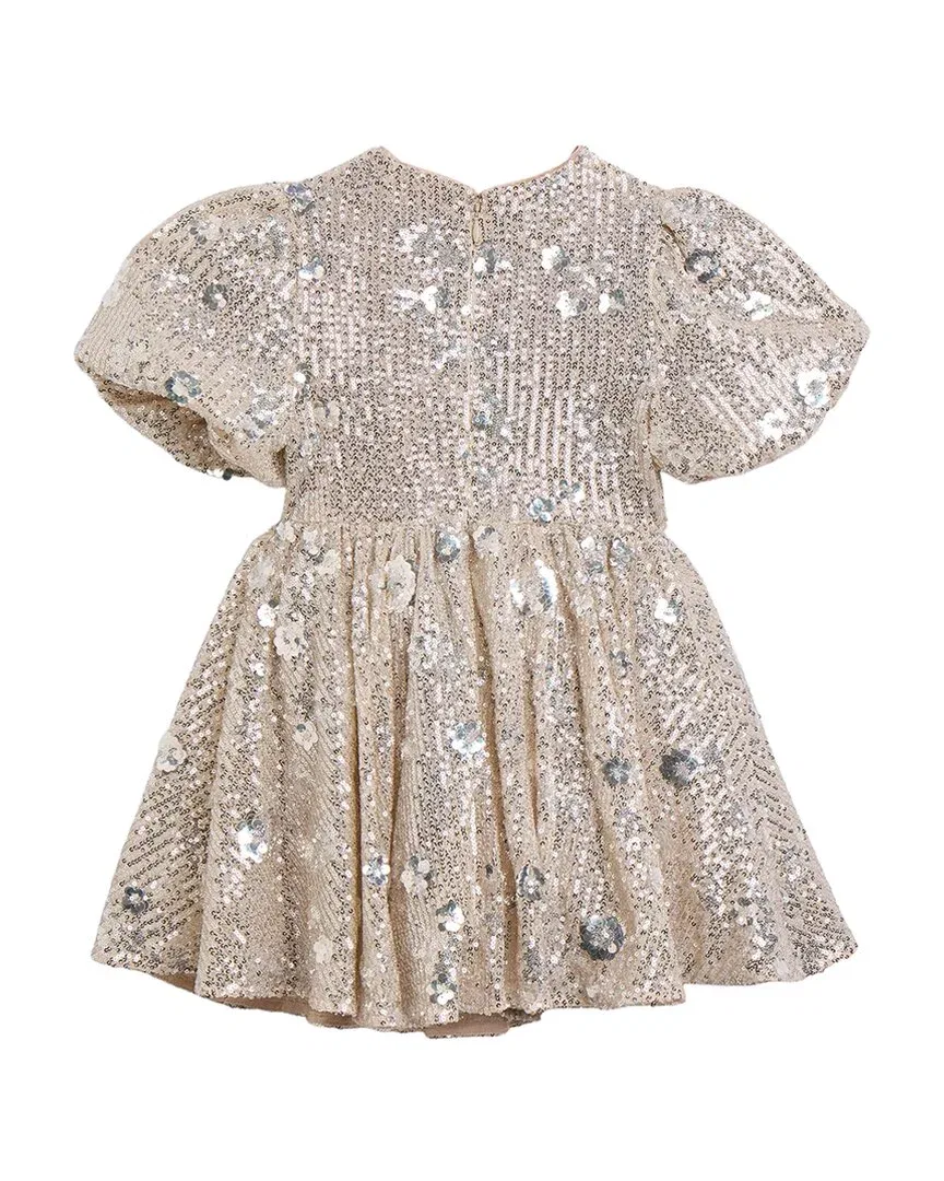 Детское платье для девочек с рукавами-крылышками и пайетками Isabel Flower Sequin Bardot, Silver — фото 2